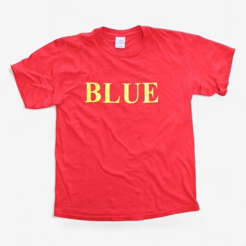 Red “BLUE” Graphic Tee – Ironic Statement Shirt